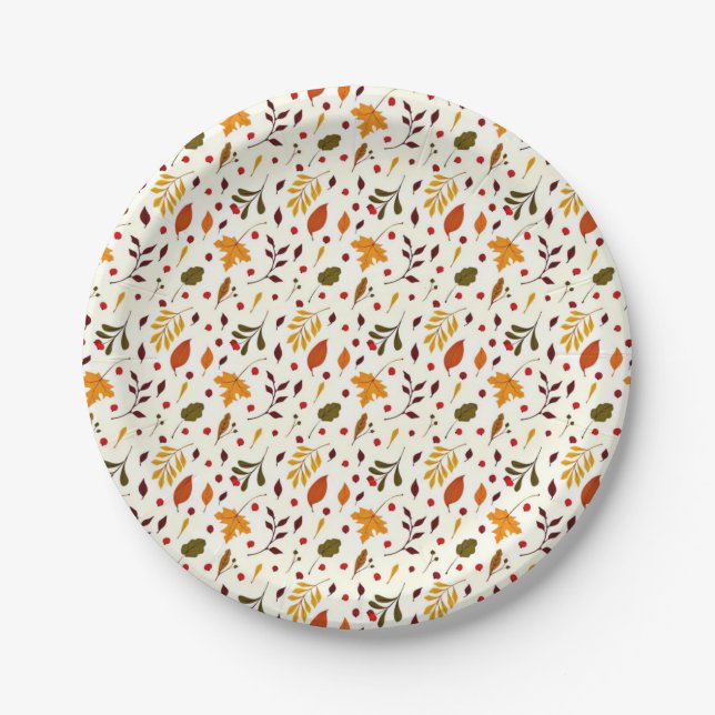 Assiettes En Carton Feuilles d'automne mixtes (Devant)
