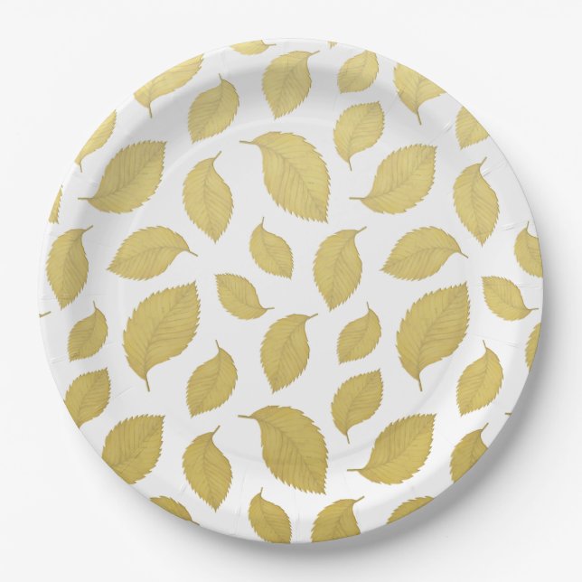 Assiettes En Carton Feuilles d'automne or élégant (Devant)