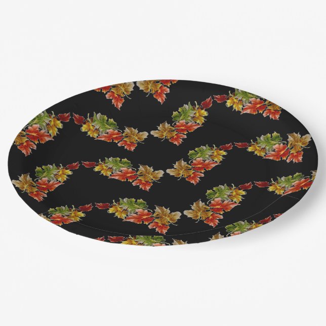 Assiettes En Carton Feuilles d'automne Plaques de papier noir Motif (Angle)