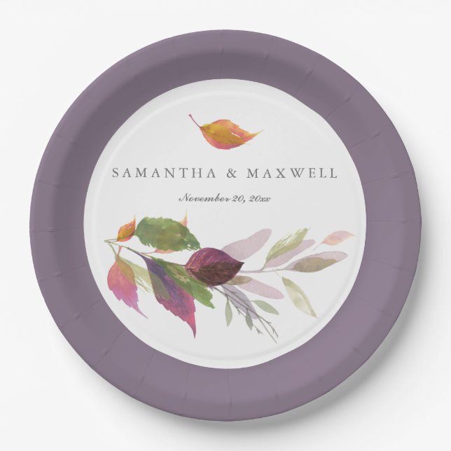 Assiettes En Carton Feuilles d'automne rustiques aquarelle Thanksgivin (Devant)