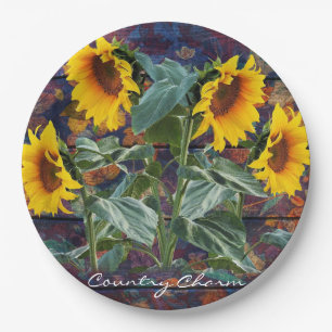 Assiettes En Carton Feuilles d'automne rustiques et tournesols