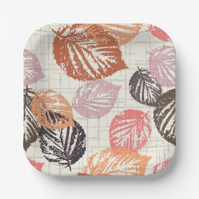 Assiettes En Carton Feuilles d'automne sur le beige. (Recto)