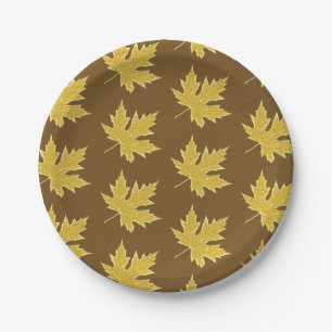 Assiettes En Carton Feuilles de chêne - chameau tanné et brun