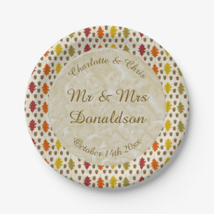 Assiettes En Carton Feuilles de chêne et Acorns Automne Mariage d'auto