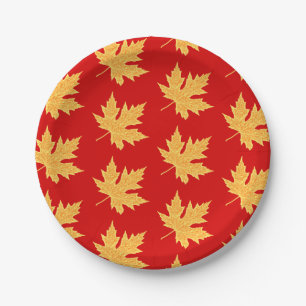 Assiettes En Carton Feuilles de chêne - rouge profond et safran