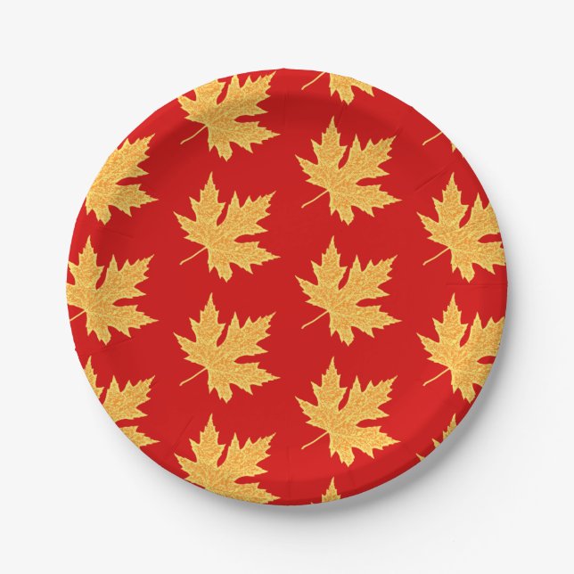 Assiettes En Carton Feuilles de chêne - rouge profond et safran (Devant)