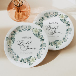 Assiettes En Carton Feuilles de eucalyptus vertes Baby Shower botaniqu