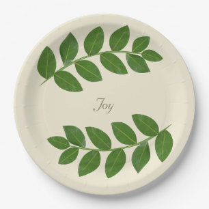 Assiettes En Carton Feuilles de Laurier Vert Moderne 