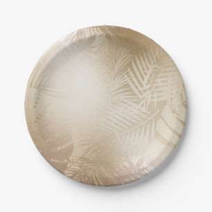 Assiettes En Carton Feuilles de palmier tropical botanique Golden Shin