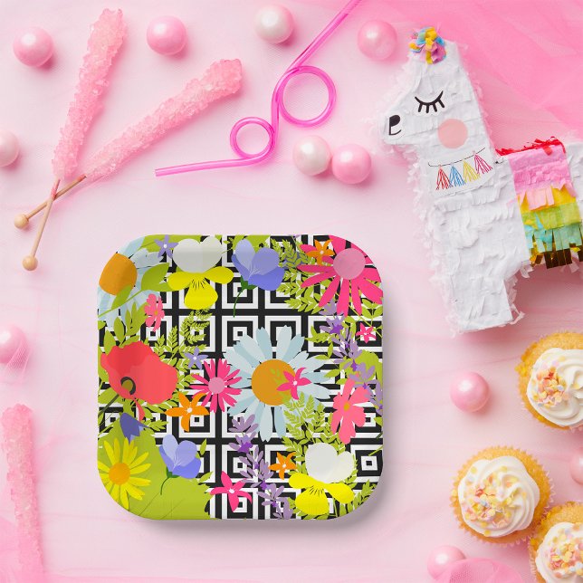 Assiettes En Carton Feuilles De Palmiers Et Fleurs (Créateur téléchargé)