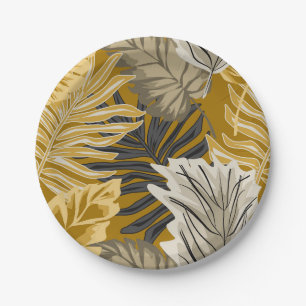 Assiettes En Carton Feuilles de palmiers, tropical, botanique, jungle,