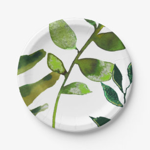 Assiettes En Carton Feuilles de plantes botaniques vertes Glam Élégant