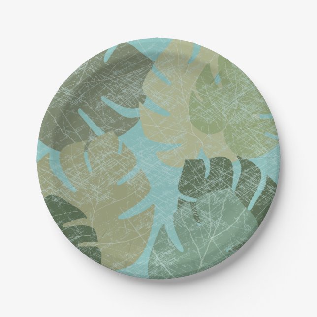 Assiettes En Carton Feuilles dénaturés tropicaux (Devant)
