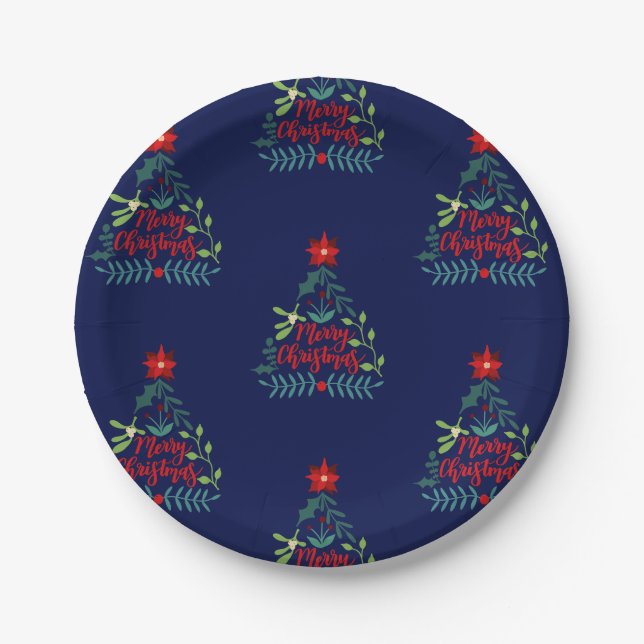 Assiettes En Carton Feuilles du feuillage de Noël (Devant)
