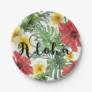 Assiettes En Carton Feuilles et fleurs botaniques tropicales Floral Al