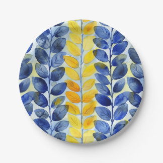 Assiettes En Carton Feuilles jaune et bleu