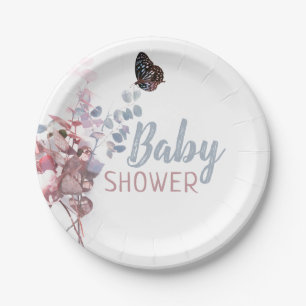 Assiettes En Carton Feuilles papillons, Baby shower élégant