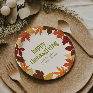 Assiettes En Carton Feuilles qui tombent Joyeux Thanksgiving