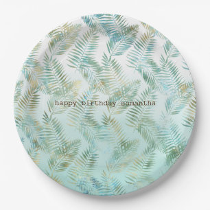 Assiettes En Carton Feuilles tropicales vert aqua or