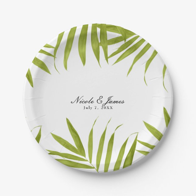 Assiettes En Carton Feuilles tropicaux Été Élégante Réception de maria (Devant)