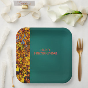 Assiettes En Carton Feuilles Turquoises sombres Thanksgiving Friendsgi