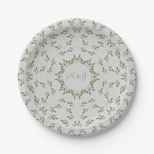 Assiettes En Carton Feuilles vert olive Avoine naturelle Mariage rusti