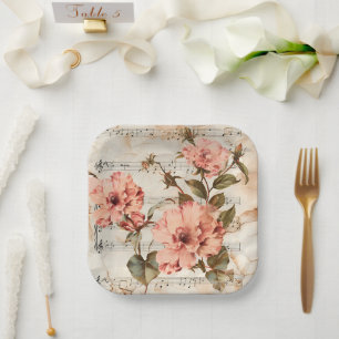 Assiettes En Carton Feuillet de musique Peach Poppies