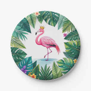 Assiettes En Carton Feuillus   Élégant Flamant rose rose Couronne Trop