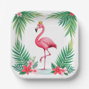 Assiettes En Carton Feuillus   Élégant Flamant rose rose Couronne Trop