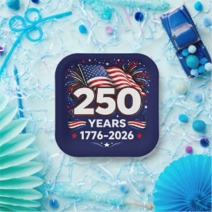 Assiettes En Carton Feux d'artifice patriotiques 250 ans d'indépendanc