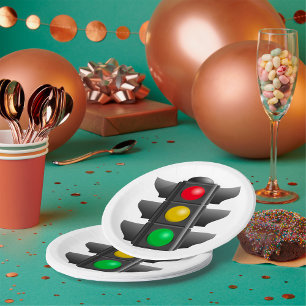 Assiettes En Carton Feux de circulation Signal rouge jaune vert
