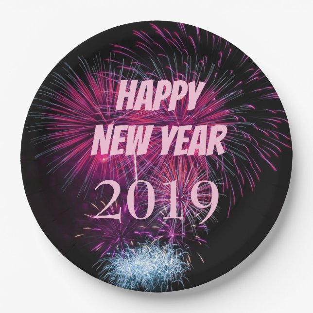 Assiettes En Carton Feux de la nouvelle année (Devant)
