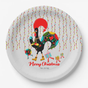 Assiettes En Carton Feux de Noël, baubles, cadeaux et coq