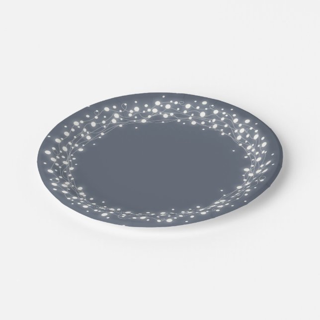 Assiettes En Carton Feux de Noël gris bleu (Angle)
