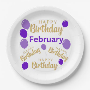 Assiettes En Carton Février heureux plaque de papier anniversaire