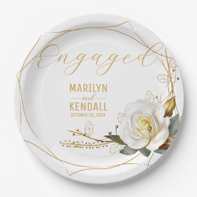 Assiettes En Carton Fiançailles rose Gold (Devant)