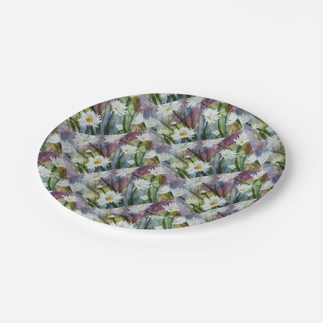 ASSIETTES EN CARTON FIELD OF WHITE DAISY FLOWERS PAPER PLATE (Angle)