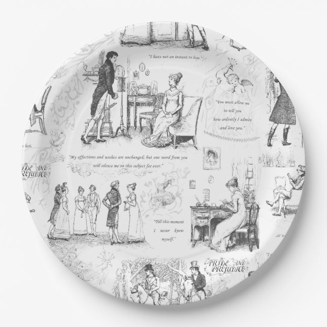 Assiettes En Carton Fierté et préjugé Citations de l'ensemble Illustra (Devant)
