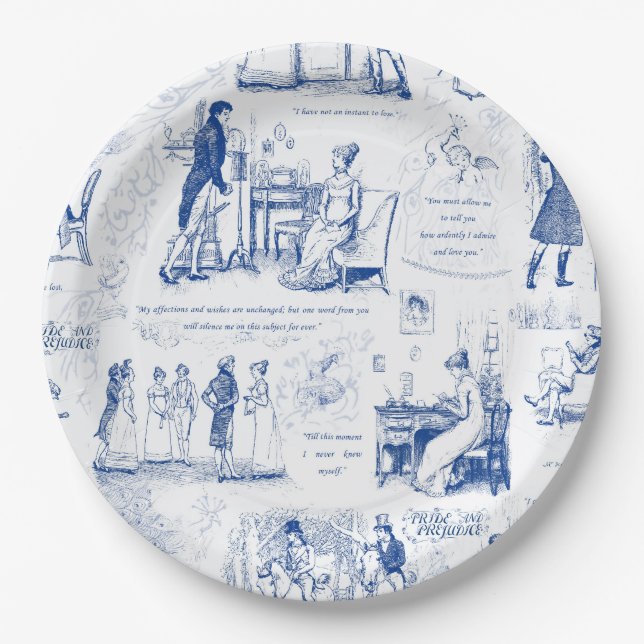 Assiettes En Carton Fierté et préjugé Citations de toile bleue Illustr (Devant)