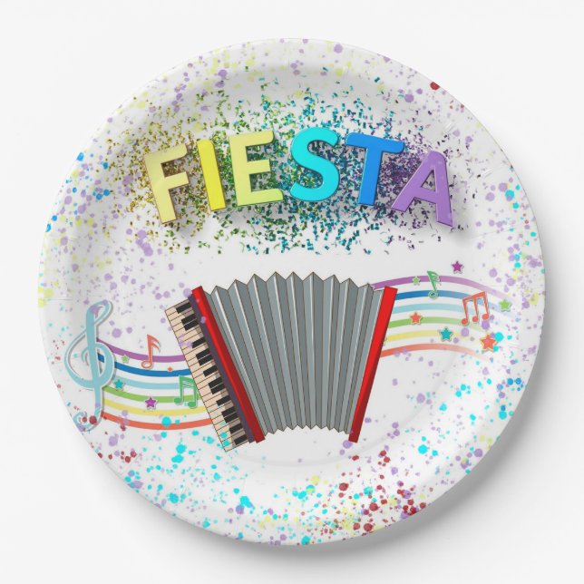 Assiettes En Carton Fiesta Accordion Danser Anniversaire (Devant)