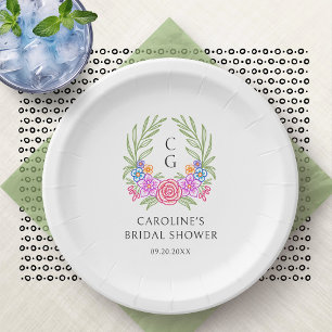 Assiettes En Carton Fiesta Floral Monogram Crest Fête des mariées