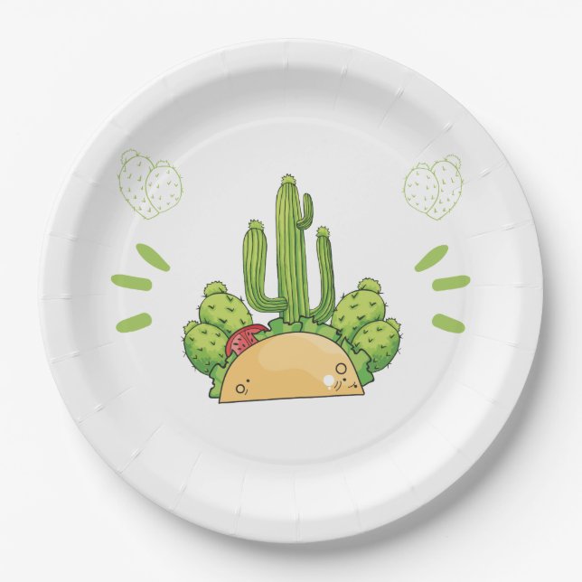 Assiettes En Carton Fiesta Taco Cactus (Devant)