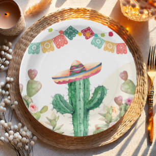 Assiettes En Carton Fiesta Watercolor Cactus Parti mexicain Succulent