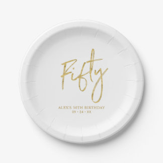 Assiettes En Carton Fifty Gold Lettering 50th birthday Paper Plates
