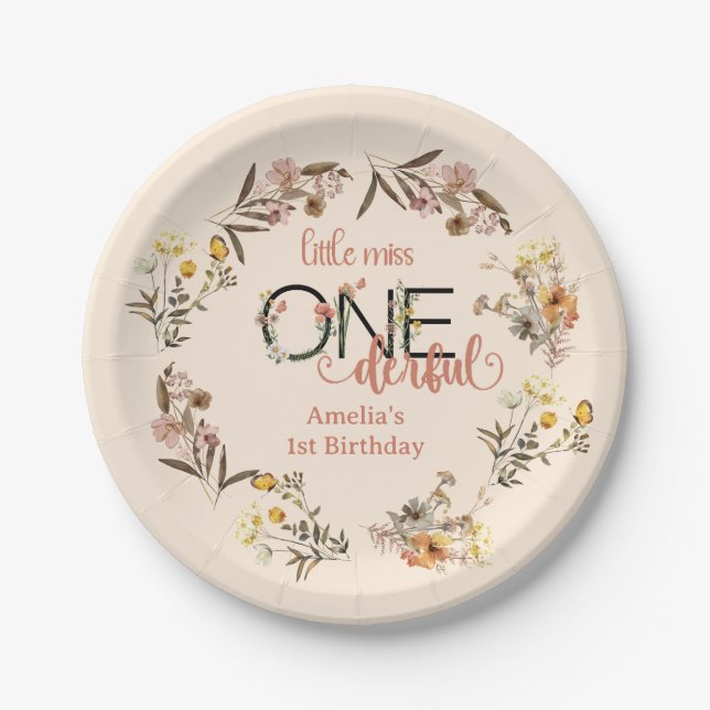 Assiettes En Carton Fille 1er anniversaire | Little Miss Onederful (Devant)