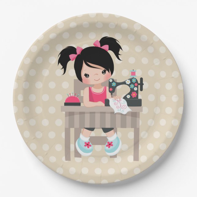 Assiettes En Carton Fille à coudre (Devant)