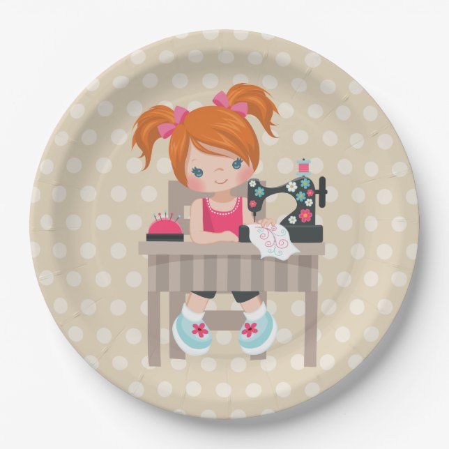 Assiettes En Carton Fille à coudre (Devant)