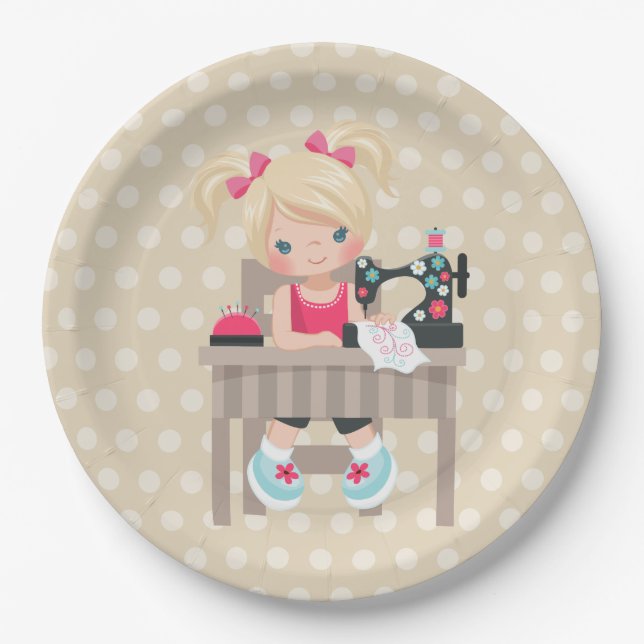 Assiettes En Carton Fille à coudre (Devant)
