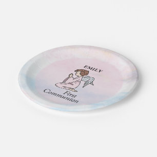 Assiettes En Carton Fille, Ange de la première communion