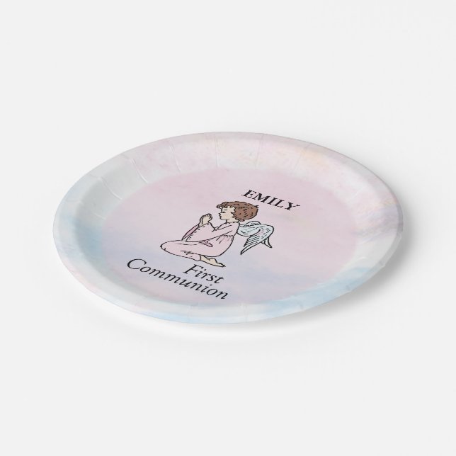 Assiettes En Carton Fille, Ange de la première communion (Angle)